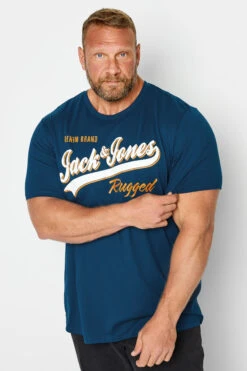 JACK & JONES Big & Tall Blue Logo Print T-Shirt