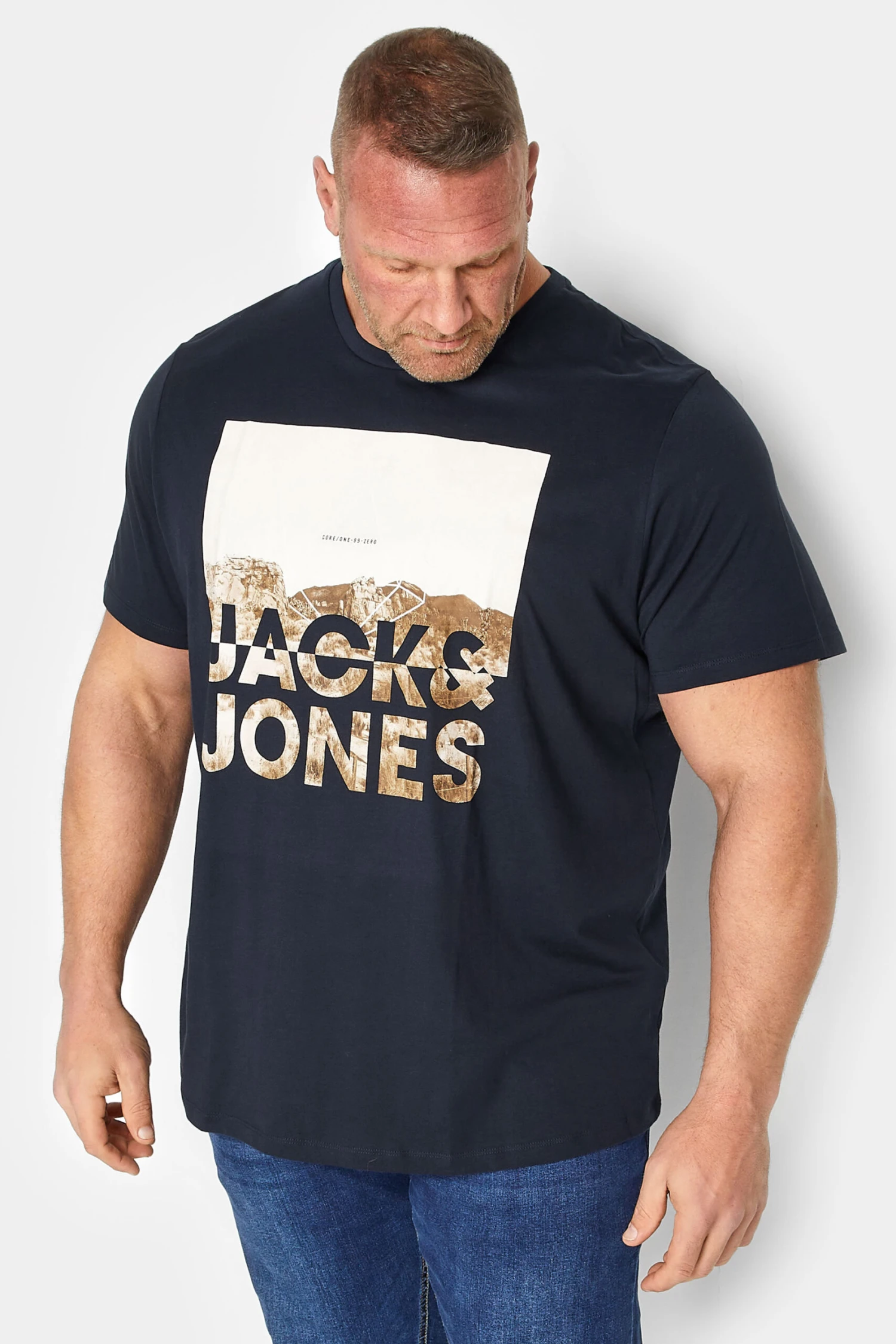 JACK & JONES Big & Tall Navy Blue Logo Mountain Print T-Shirt 1 JACK & JONES Big & Tall Navy Blue Logo Mountain Print T-Shirt