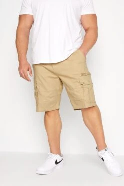 KAM Big & Tall Beige Brown Canvas Cargo Shorts