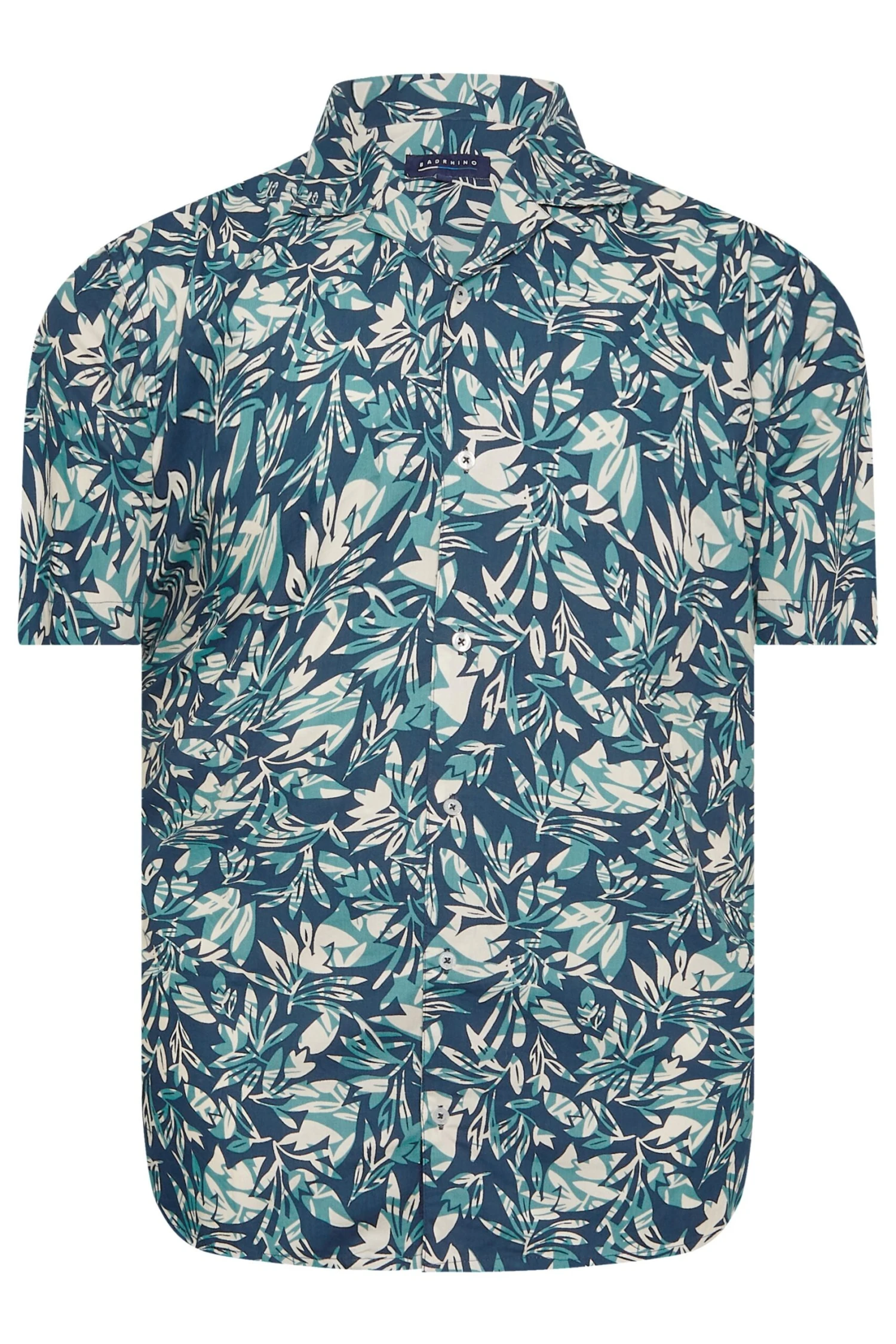 BadRhino Big & Tall Navy Leaf Print Shirt 3 BadRhino Big & Tall Navy Leaf Print Shirt - Image 3