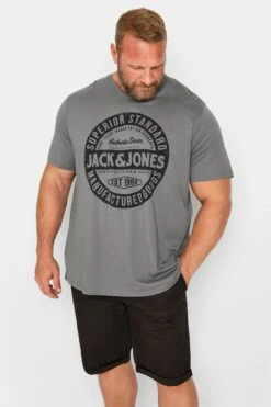 JACK & JONES Big & Tall Grey 'Jack & Jones' Logo T-Shirt