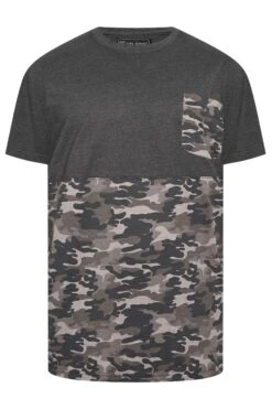 KAM Big & Tall Charcoal Grey Camo Pannelled T-Shirt -Menswear Mode Sales Store e7b9eaac 957f 4f 207701 X