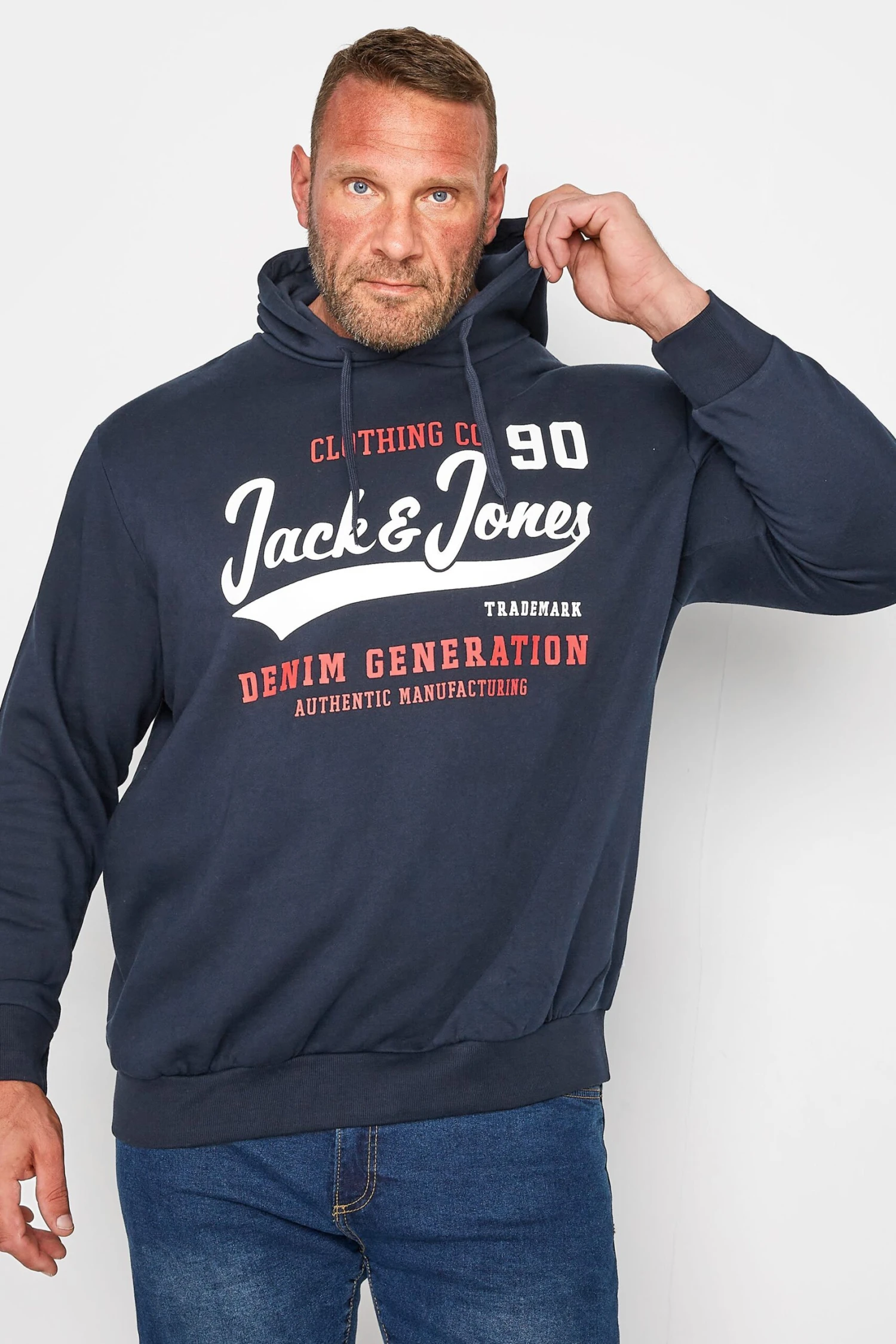 JACK & JONES Big & Tall Navy Logo Sweat Hoodie 1 JACK & JONES Big & Tall Navy Logo Sweat Hoodie