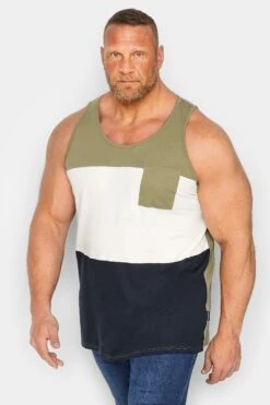 BadRhino Big & Tall Green & Navy Blue Stripe Vest Top