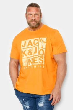 JACK & JONES Big & Tall Orange Originals Logo Print T-Shirt