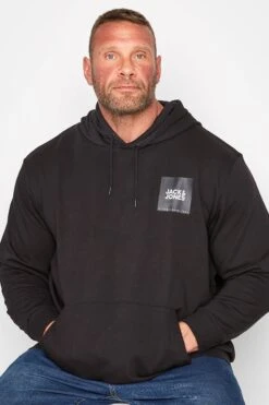 JACK & JONES Big & Tall Black Printed Logo Hoodie