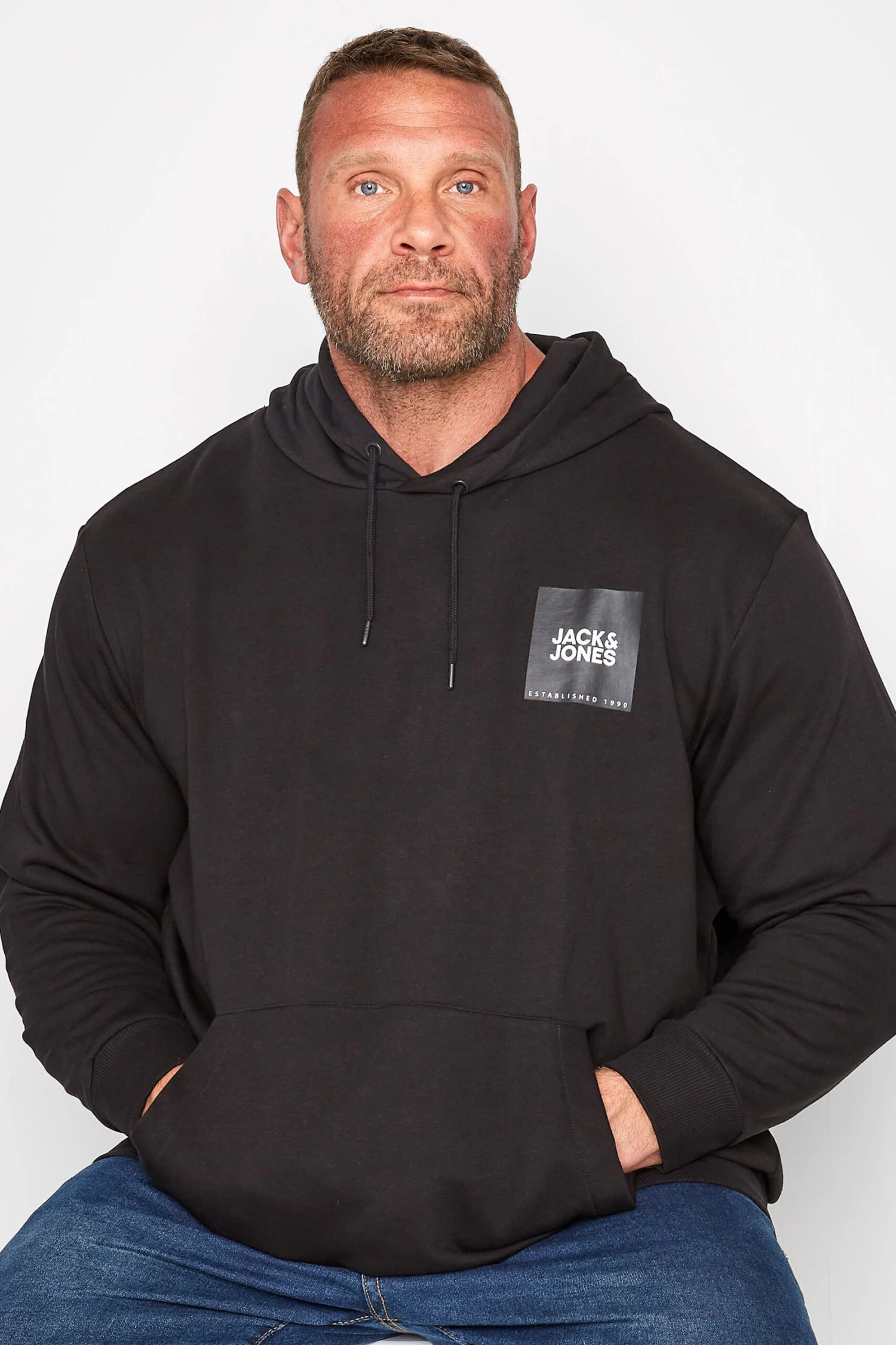 JACK & JONES Big & Tall Black Printed Logo Hoodie 1 JACK & JONES Big & Tall Black Printed Logo Hoodie