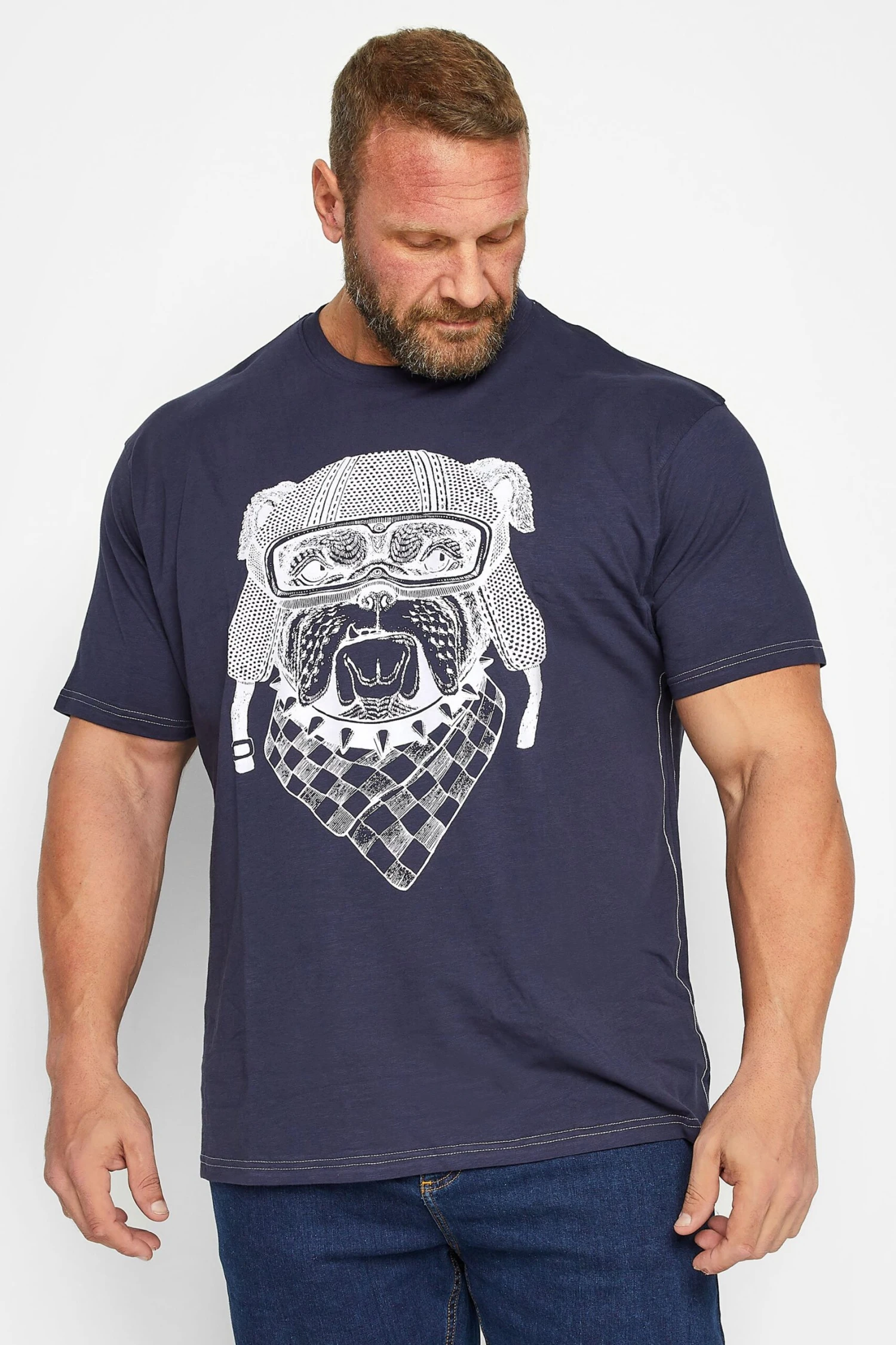 KAM Big & Tall Navy Blue Bulldog Print T-Shirt 1 KAM Big & Tall Navy Blue Bulldog Print T-Shirt