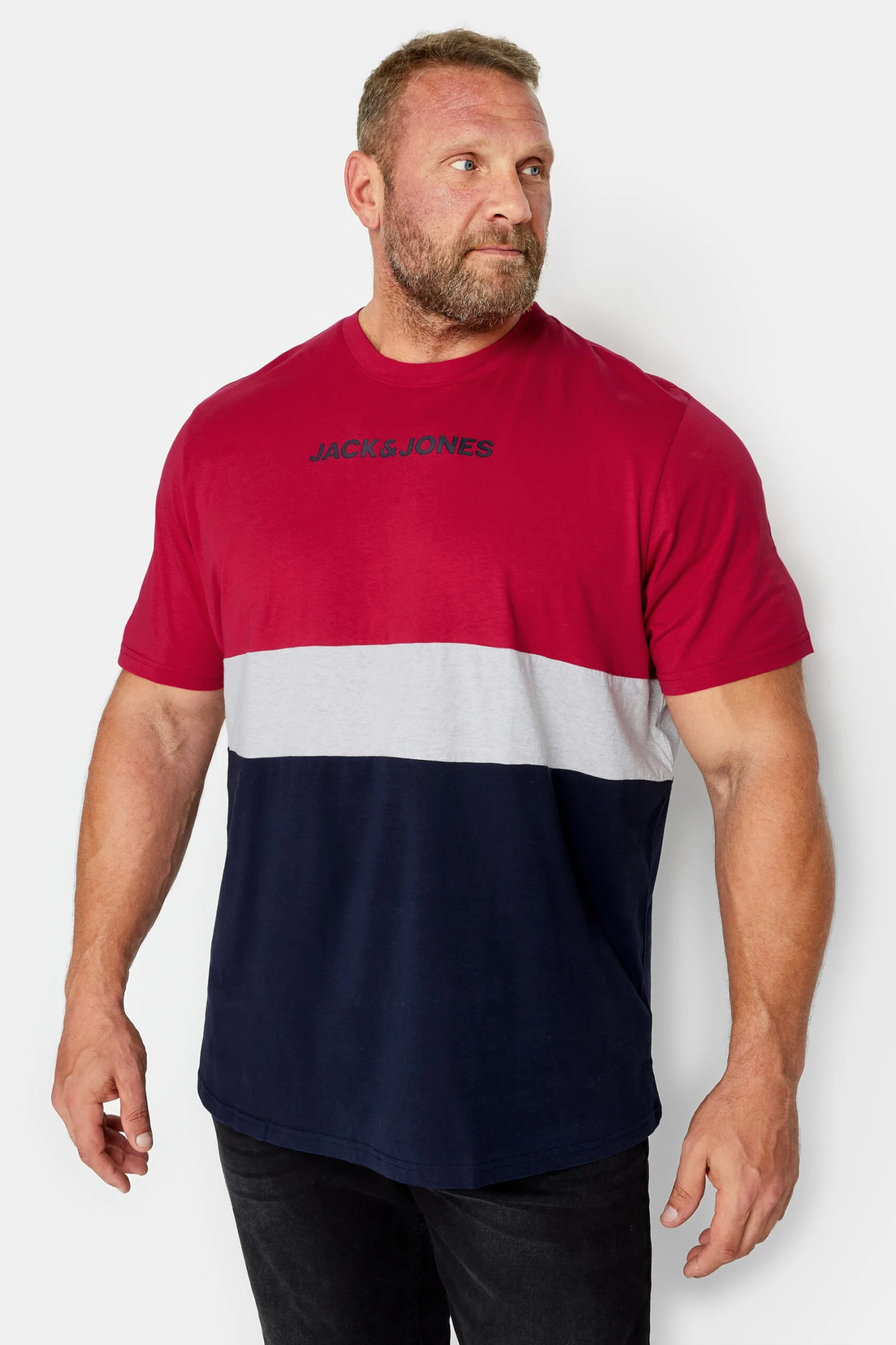 JACK & JONES Big & Tall Red Colour Block Logo T-Shirt 1 JACK & JONES Big & Tall Red Colour Block Logo T-Shirt