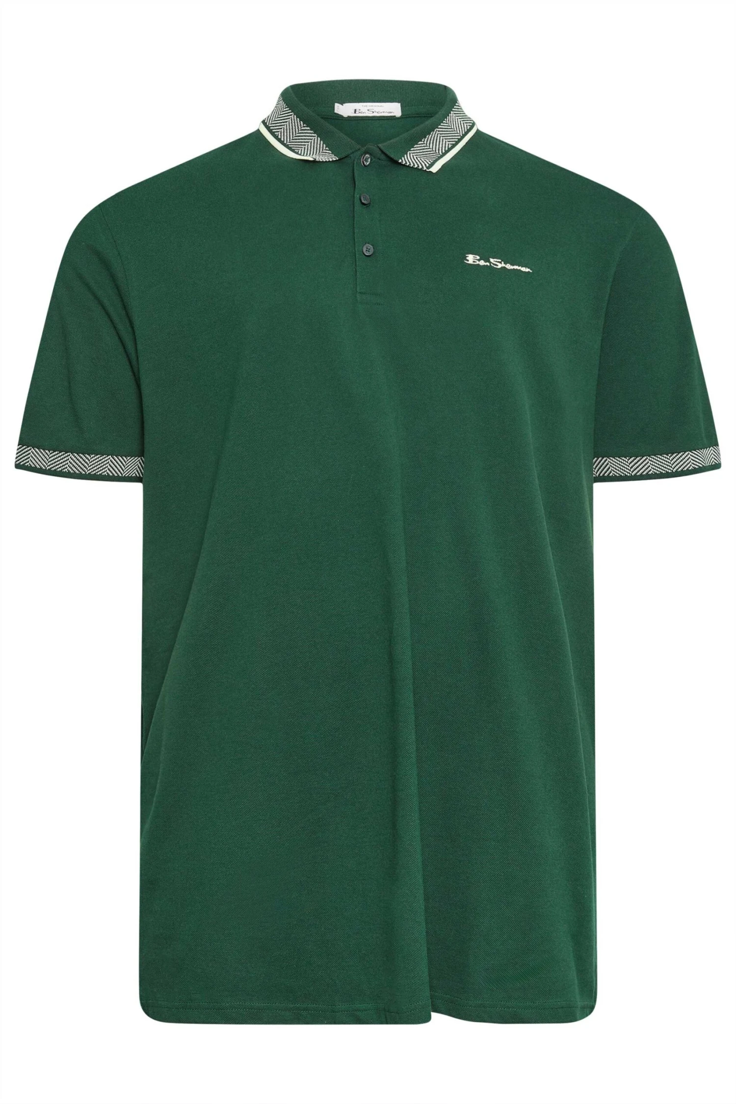 BEN SHERMAN Big & Tall Green Chevron Collar Polo Shirt 1 BEN SHERMAN Big & Tall Green Chevron Collar Polo Shirt