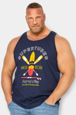 BadRhino Big & Tall Navy Blue 'Supertubes' Slogan Vest Top