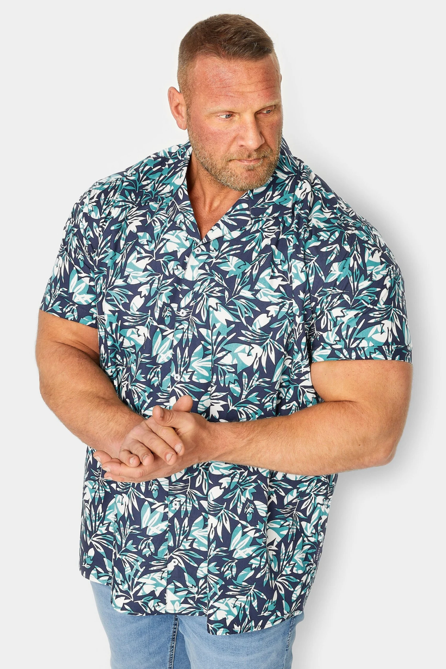 BadRhino Big & Tall Navy Leaf Print Shirt 1 BadRhino Big & Tall Navy Leaf Print Shirt