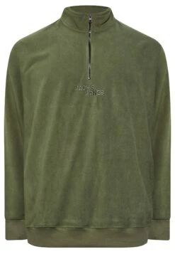 JACK & JONES Big & Tall Green Quarter Zip Fleece Sweatshirt -Menswear Mode Sales Store ee150502 3d3f 4f 207081 X