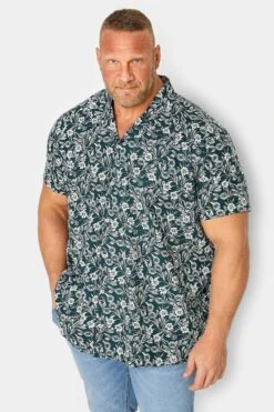 BadRhino Big & Tall Black Floral Short Sleeve Shirt