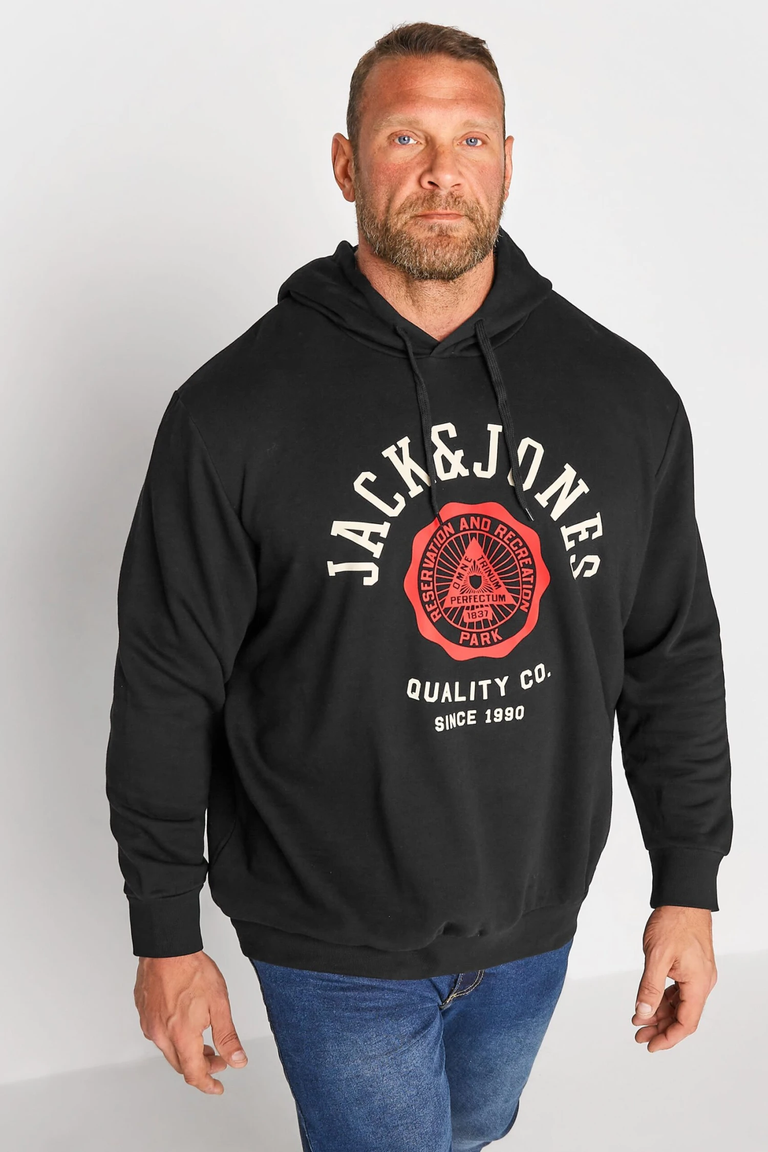 JACK & JONES Big & Tall Black Logo Sweat Hoodie 1 JACK & JONES Big & Tall Black Logo Sweat Hoodie