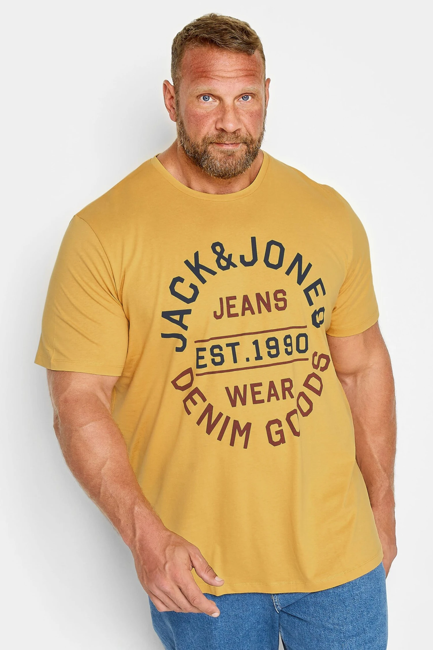 JACK & JONES Big & Tall 3 PACK Blue & Yellow Logo T-Shirts 2 JACK & JONES Big & Tall 3 PACK Blue & Yellow Logo T-Shirts - Image 2