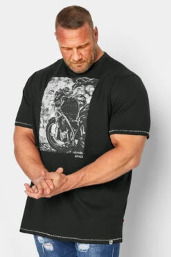 D555 Big & Tall Black Motorbike Printed T-Shirt