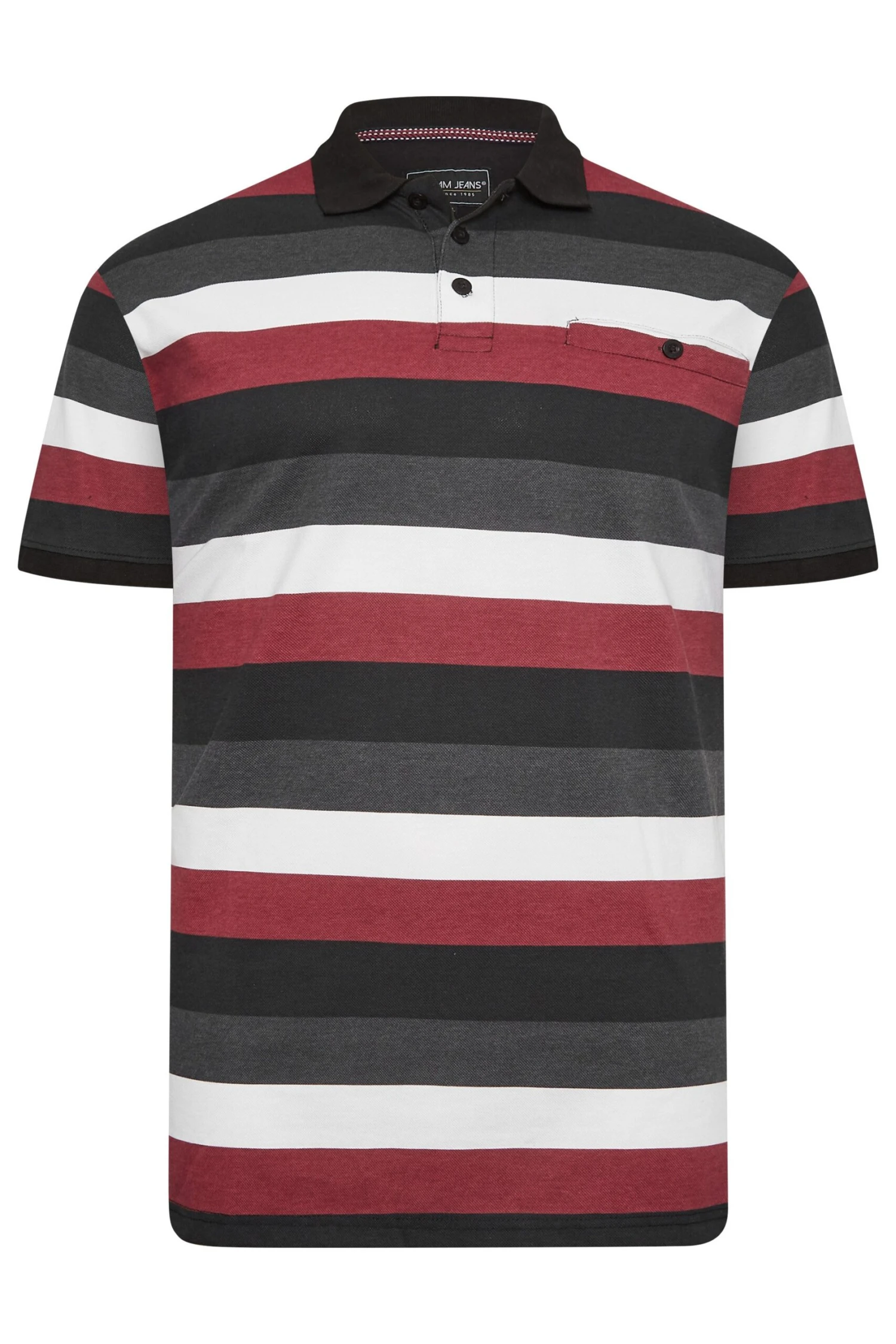 KAM Big & Tall Black & Red Striped Pocket Polo Shirt 3 KAM Big & Tall Black & Red Striped Pocket Polo Shirt - Image 3