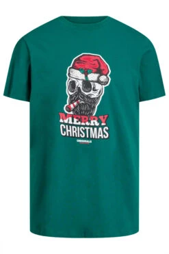 JACK & JONES Green Christmas Skull Print T-Shirt
