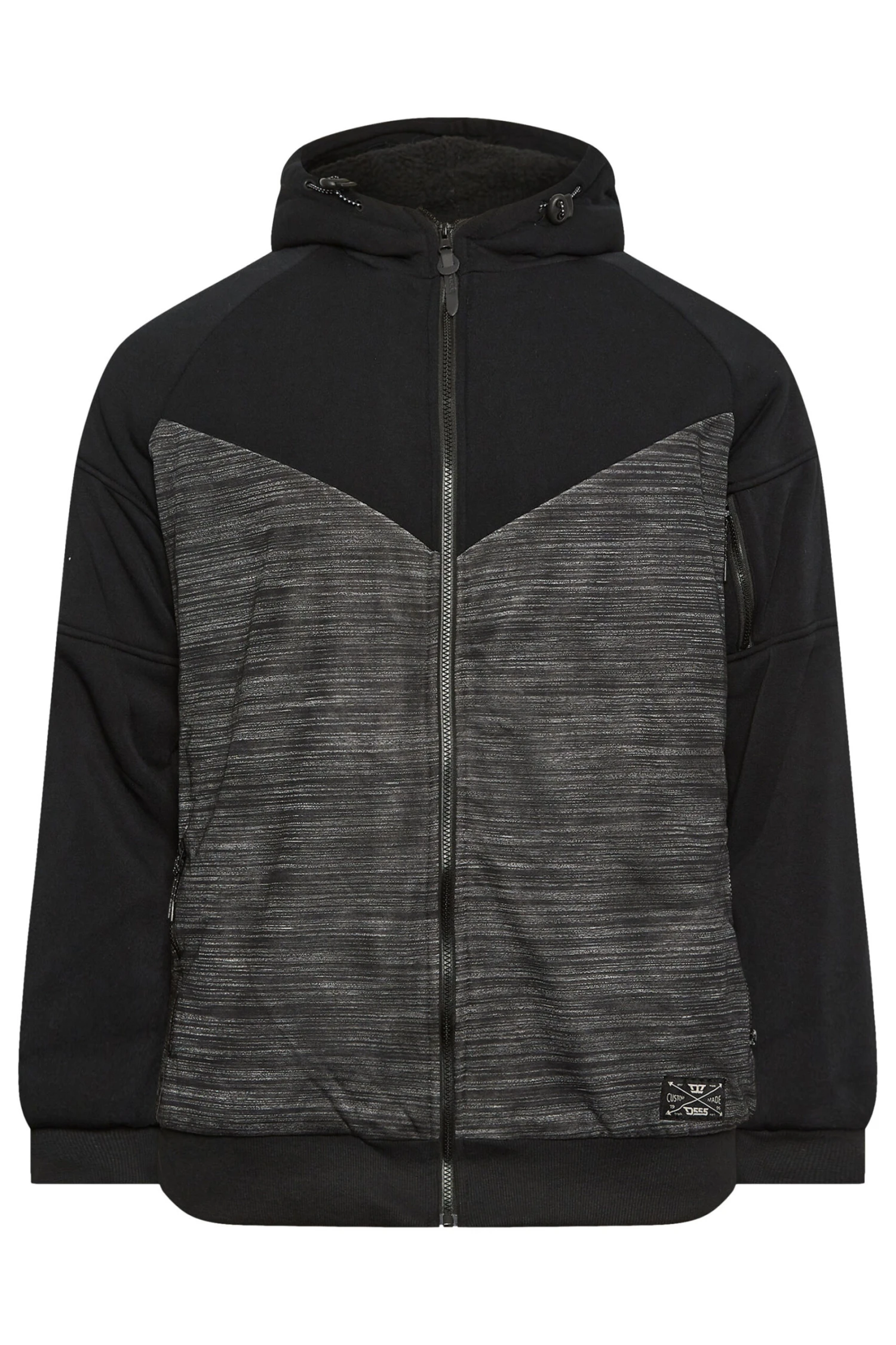 D555 Big & Tall Black Zip Through Sherpa Lined Hoodie 3 D555 Big & Tall Black Zip Through Sherpa Lined Hoodie - Image 3
