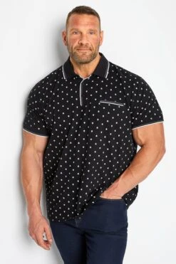 BadRhino Big & Tall Black Skull Print Polo Shirt