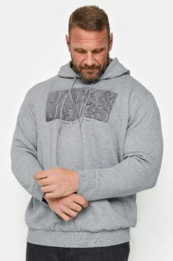 JACK & JONES Big & Tall Grey Stripe Logo Print Hoodie